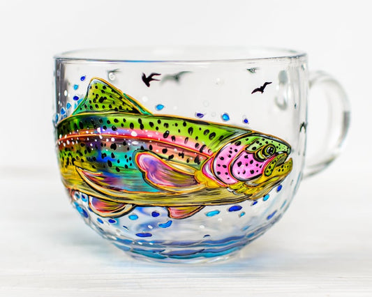 Fish Coffee Mug Handmade, Fishing gifts for Men Hand Painted Trout Fish Mug Fisherman Gift