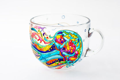 Hand Painted Jellyfish Glass Coffee Mug, Coastal Decor (17 oz)