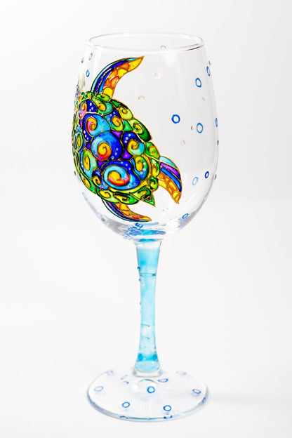 Sea Turtle Wine Glass: Hand Painted Beach Theme Gift