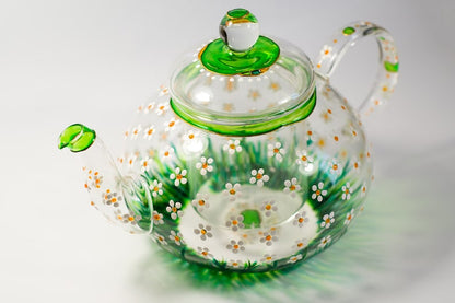 Glass Teapot with Infuser Tea kettle Floral tea pot Daisies teapot for women Hostess gift