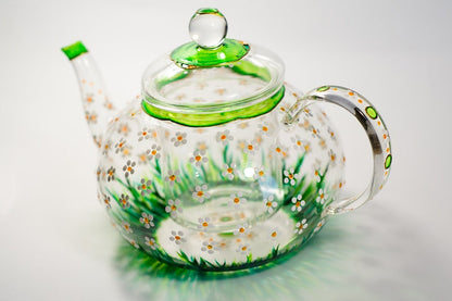 Glass Teapot with Infuser Tea kettle Floral tea pot Daisies teapot for women Hostess gift