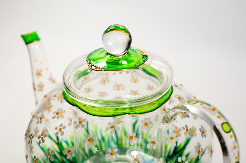 Glass Teapot with Infuser Tea kettle Floral tea pot Daisies teapot for women Hostess gift